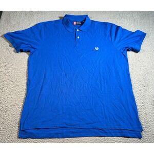 Chaps Polo Shirt Mens 2XB Blue‎ Logo Golf Training Summer Side Slit Comfort